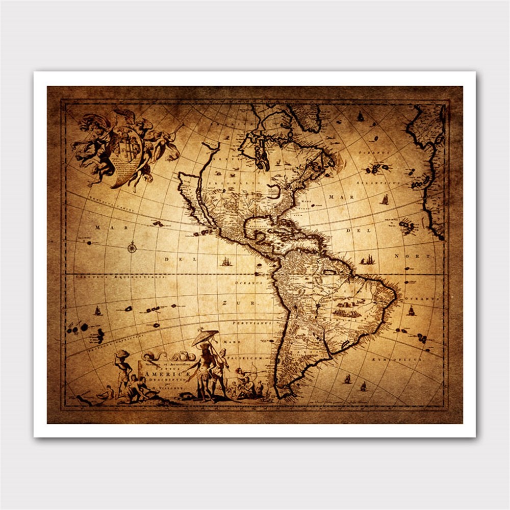 Eliptik Amerika Haritası Kanvas Tablo
