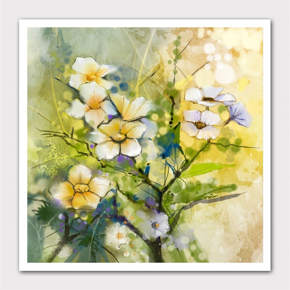 Beyaz Pembe Çiçekler Soyut Kanvas Tablo