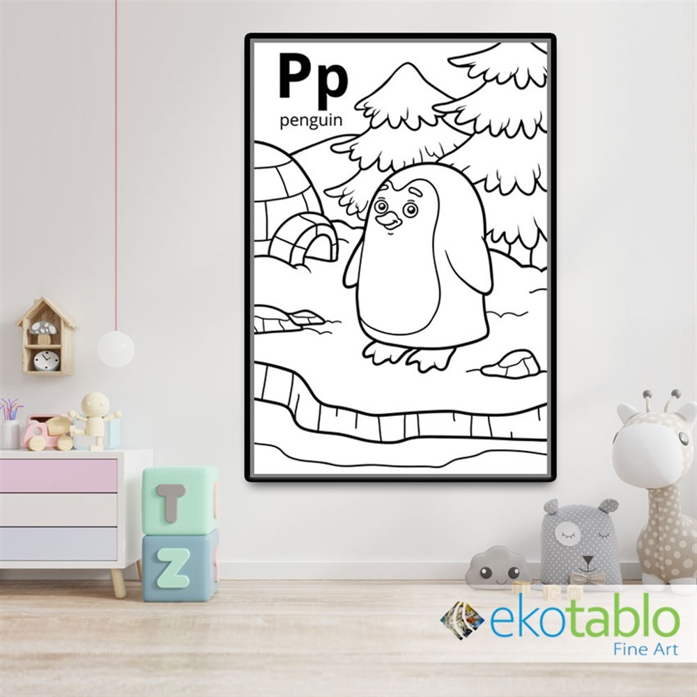 P for Penguin Boyama Kanvas Tablo