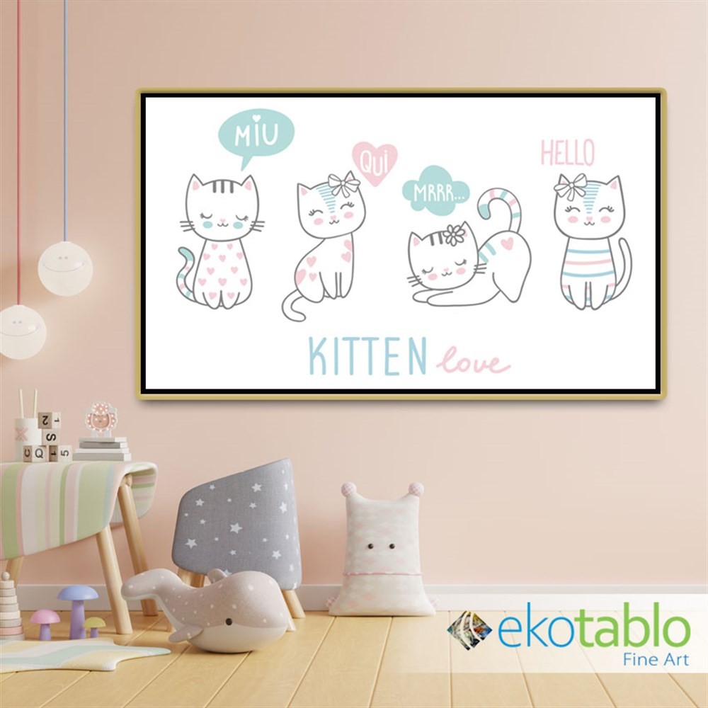 4lü Kitten Love Kanvas Tablo