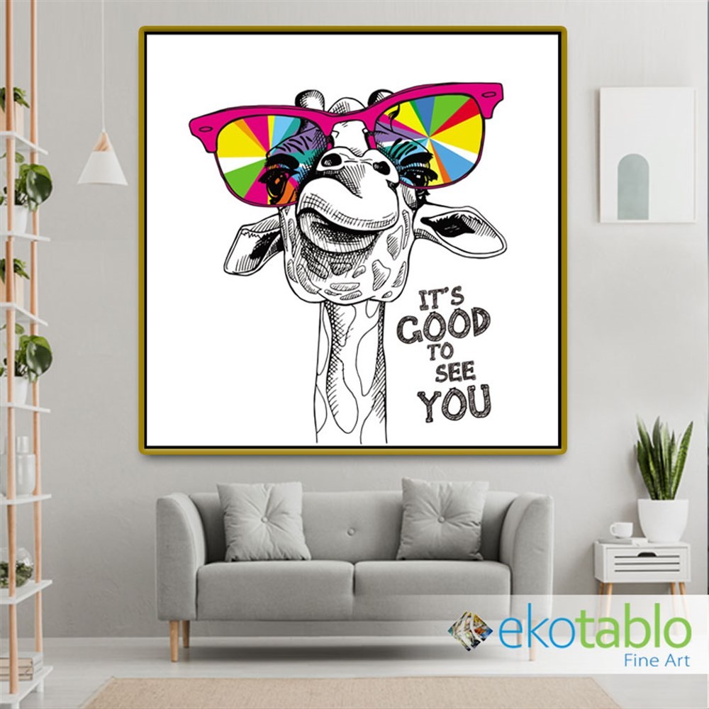 Renkli Gözlüklü Zürafa Kanvas Tablo
