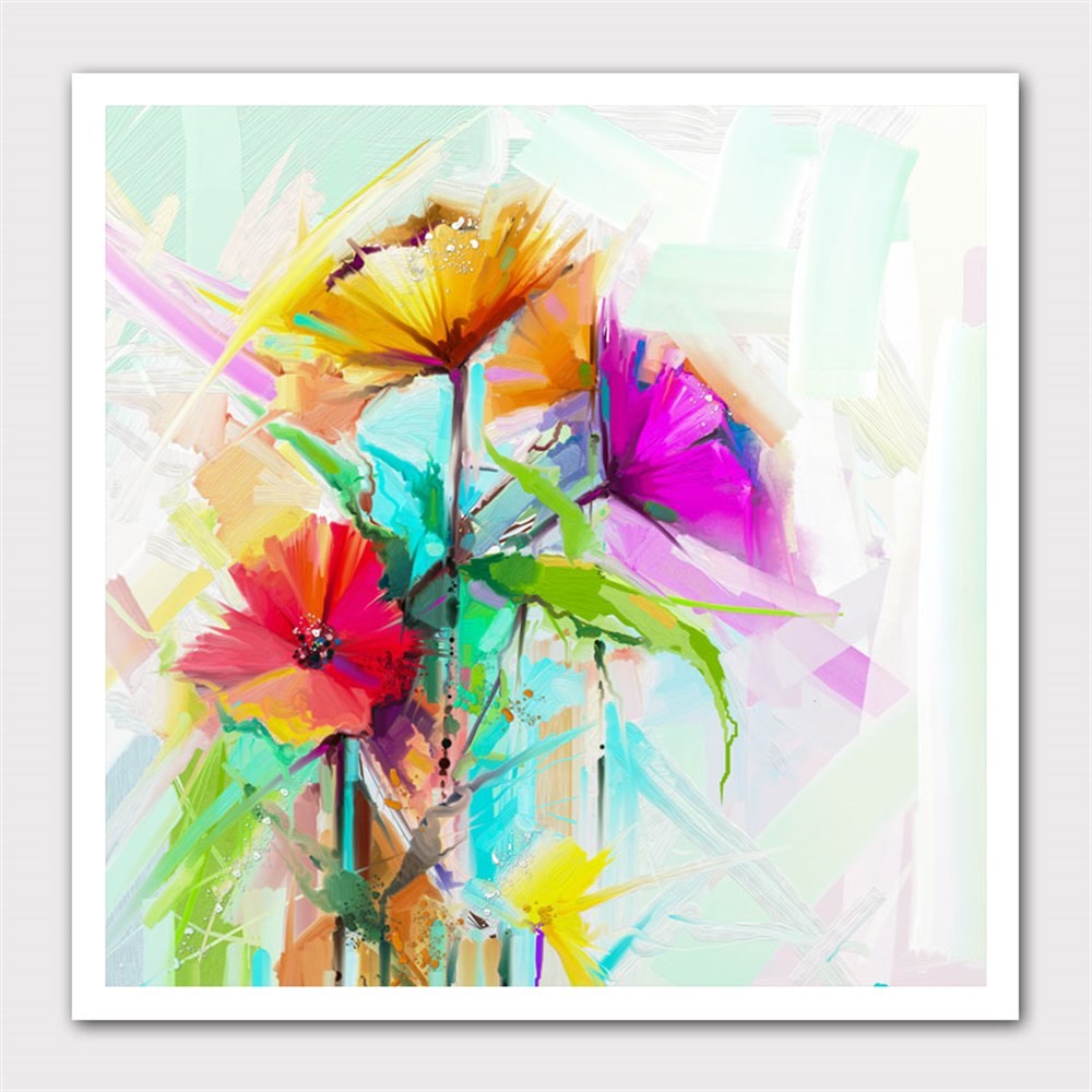 Abstract Pembe Turuncu Çiçekler Kanvas Tablo