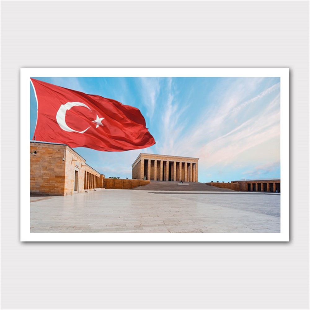 Uzaktan Anıtkabir ve Türk Bayrağı Kanvas Tablo