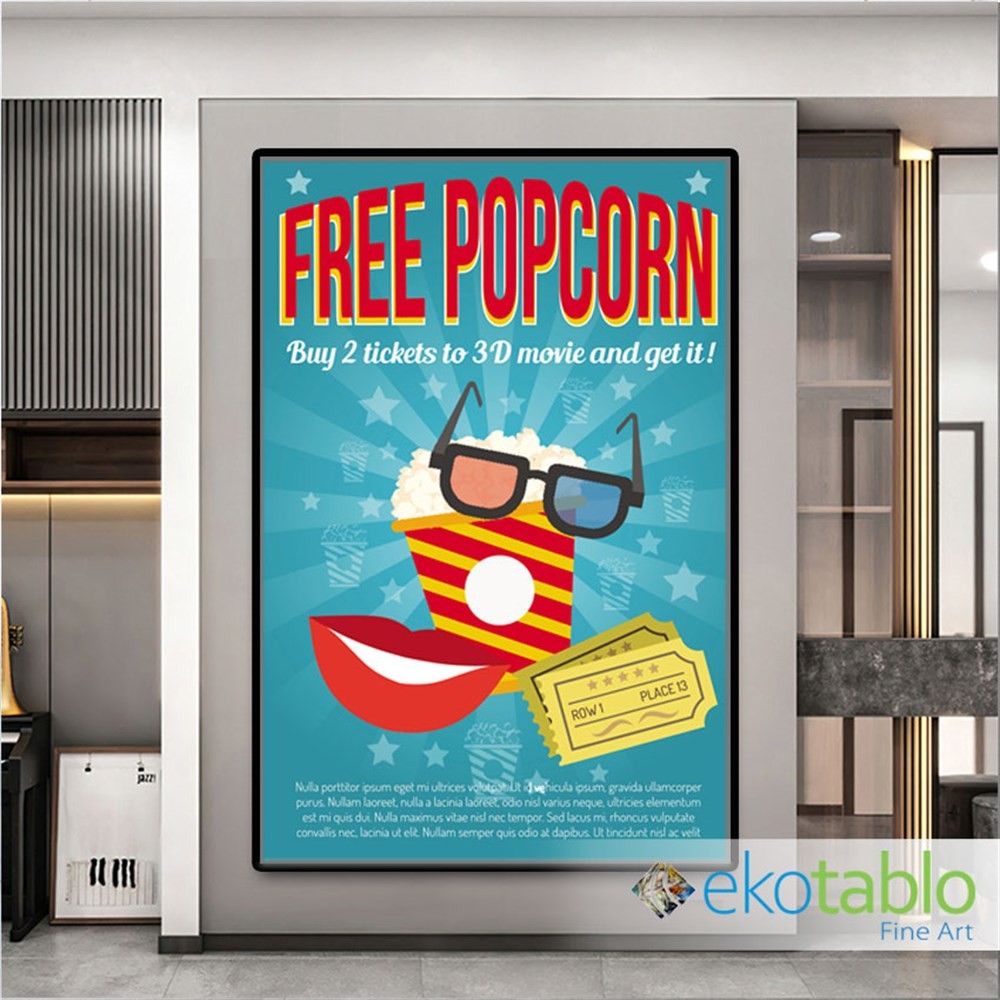 Free Popcorn Sinema Afişi Kanvas Tablo
