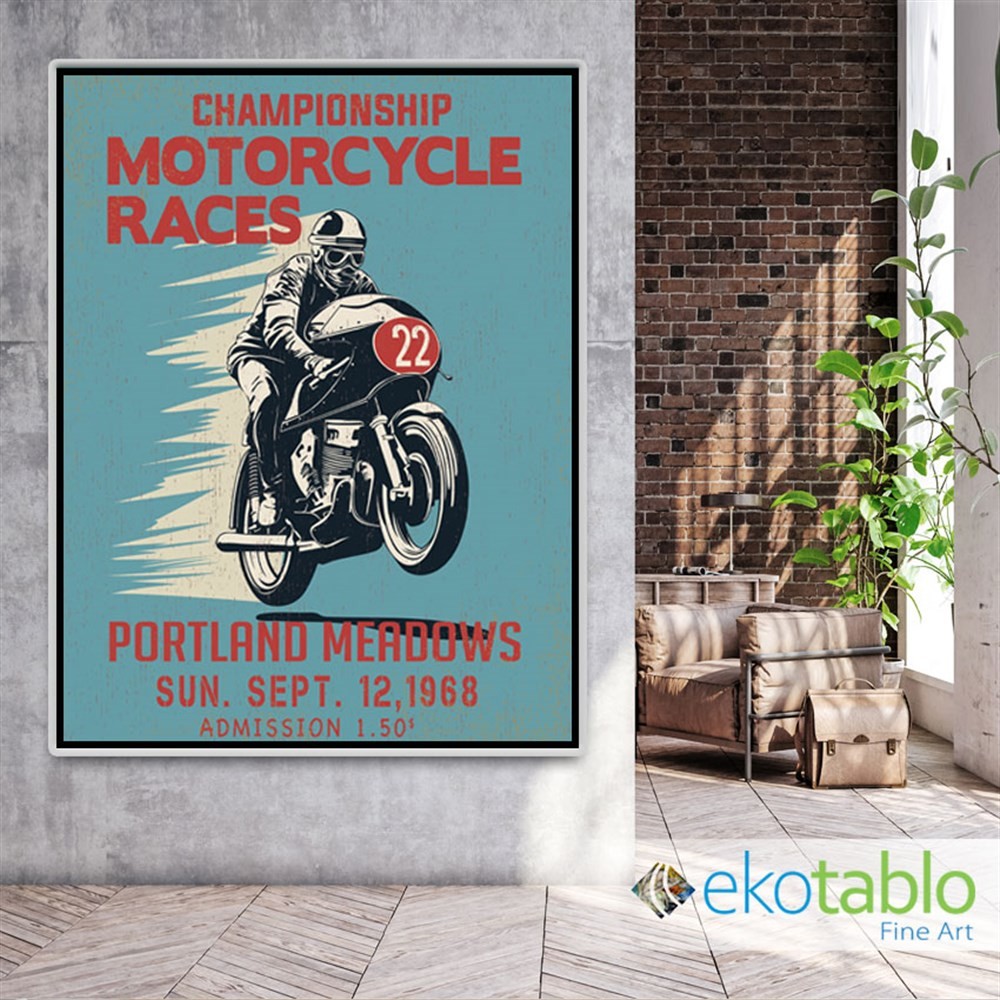 Motorcycle Races Retro Kanvas Tablo