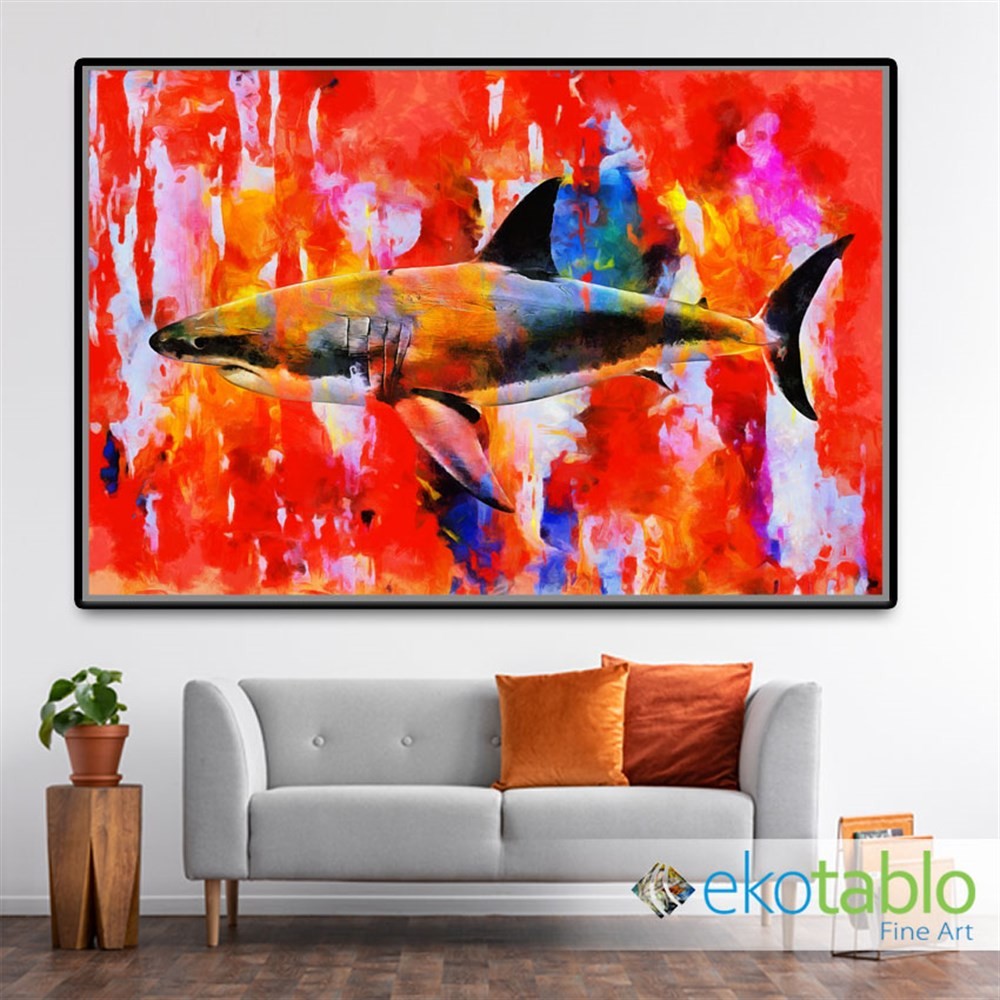 Kırmızı Fonlu Köpekbalığı Kanvas Tablo