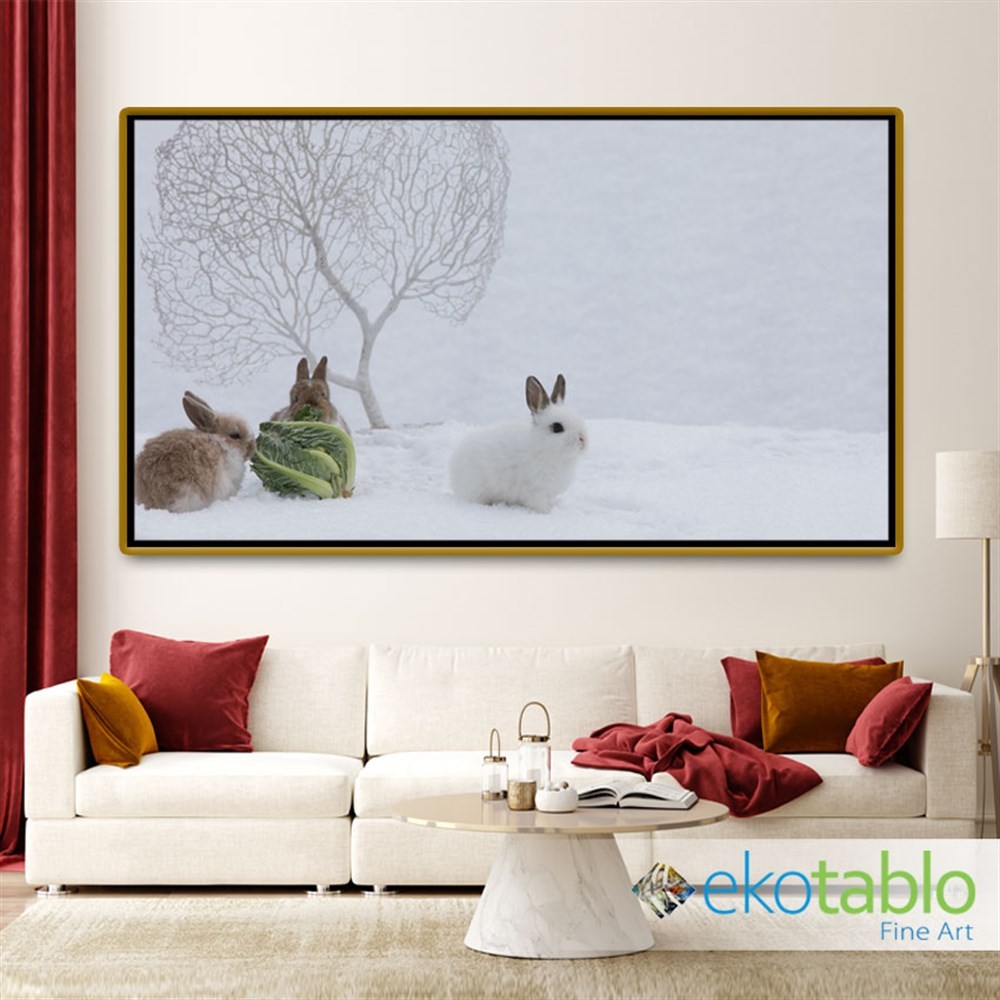 Kardaki Tavşan Yavruları Kanvas Tablo