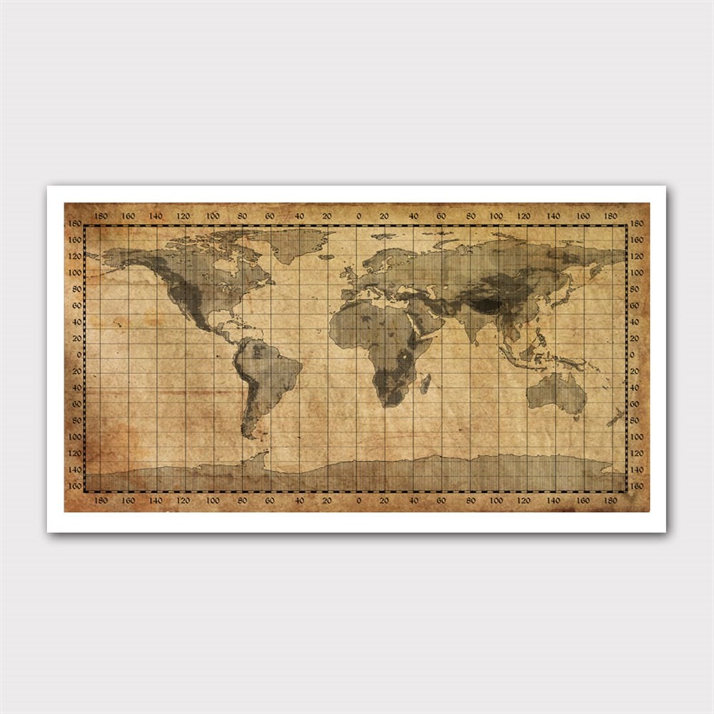 Enlem ve Boylamlı Dünya Haritası Kanvas Tablo