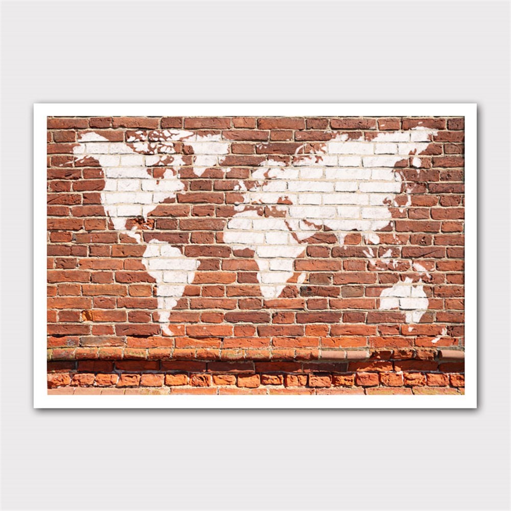 Duvara Boyanmış Dünya Haritası Kanvas Tablo