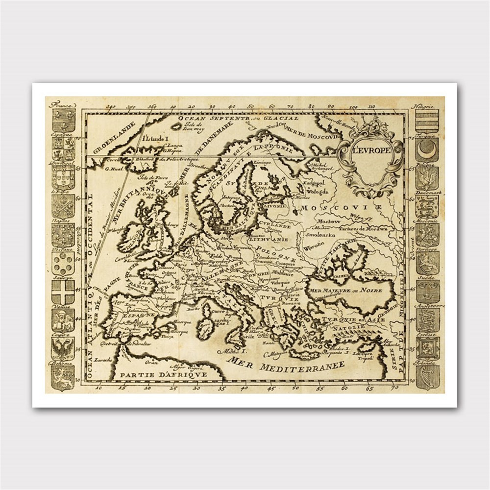 Avrupa Haritası ve Bayrakları Kanvas Tablo
