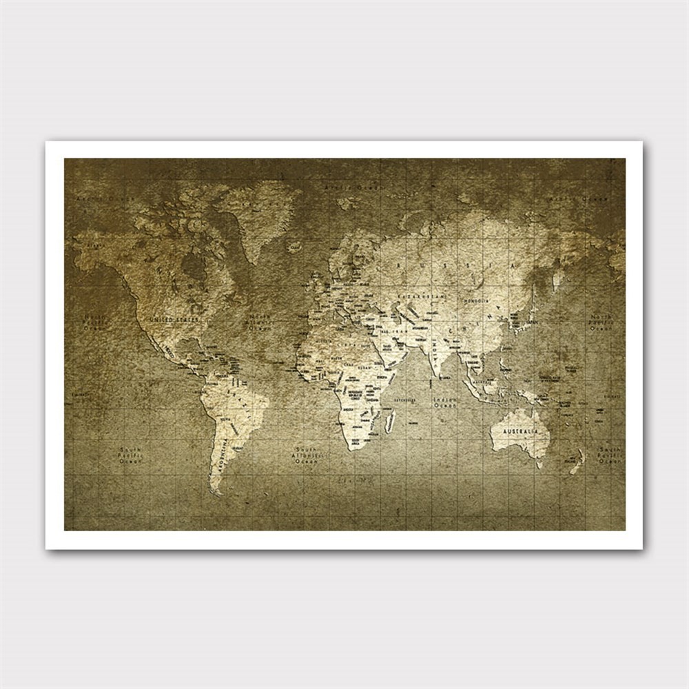 Solgun Dünya Haritası Kanvas Tablo