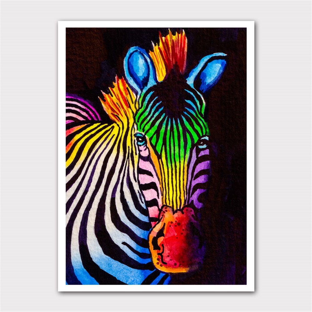 Rengarenk Boyalı Zebra Kanvas Tablo