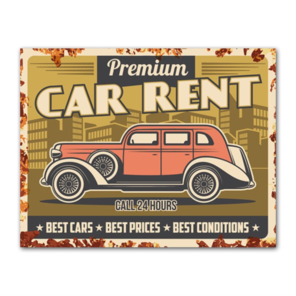 Premium Car Rent Retro Kanvas Tablo