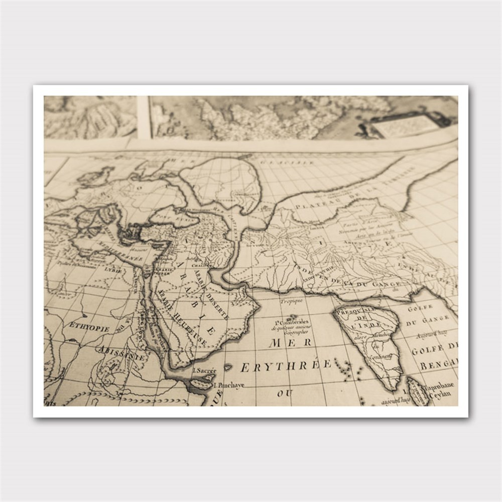 Fransızca Orta Asya Haritası Kanvas Tablo