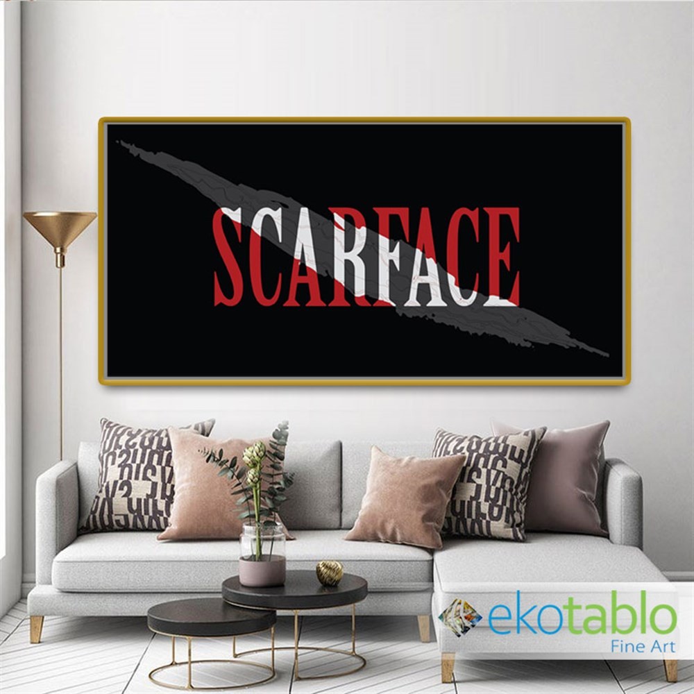 Siyah Fonlu Scarface Afişi Kanvas Tablo image