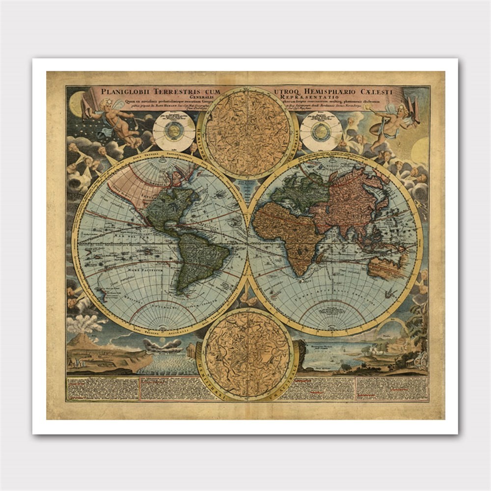 Latince Yazılı Dünya Haritası Kanvas Tablo