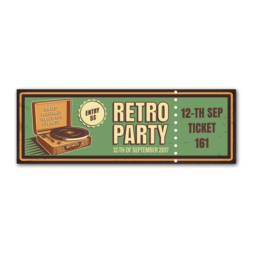 Retro Party Ticket Kanvas Tablo