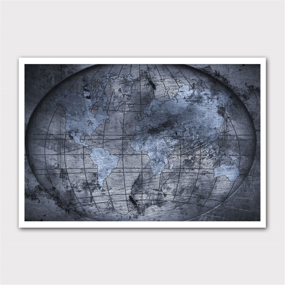 Karartılmış Eliptik Dünya Haritası Kanvas Tablo