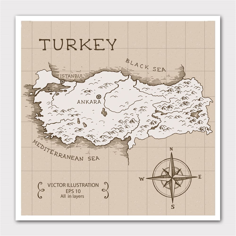 Eski Tip Türkiye Haritası Kanvas Tablo