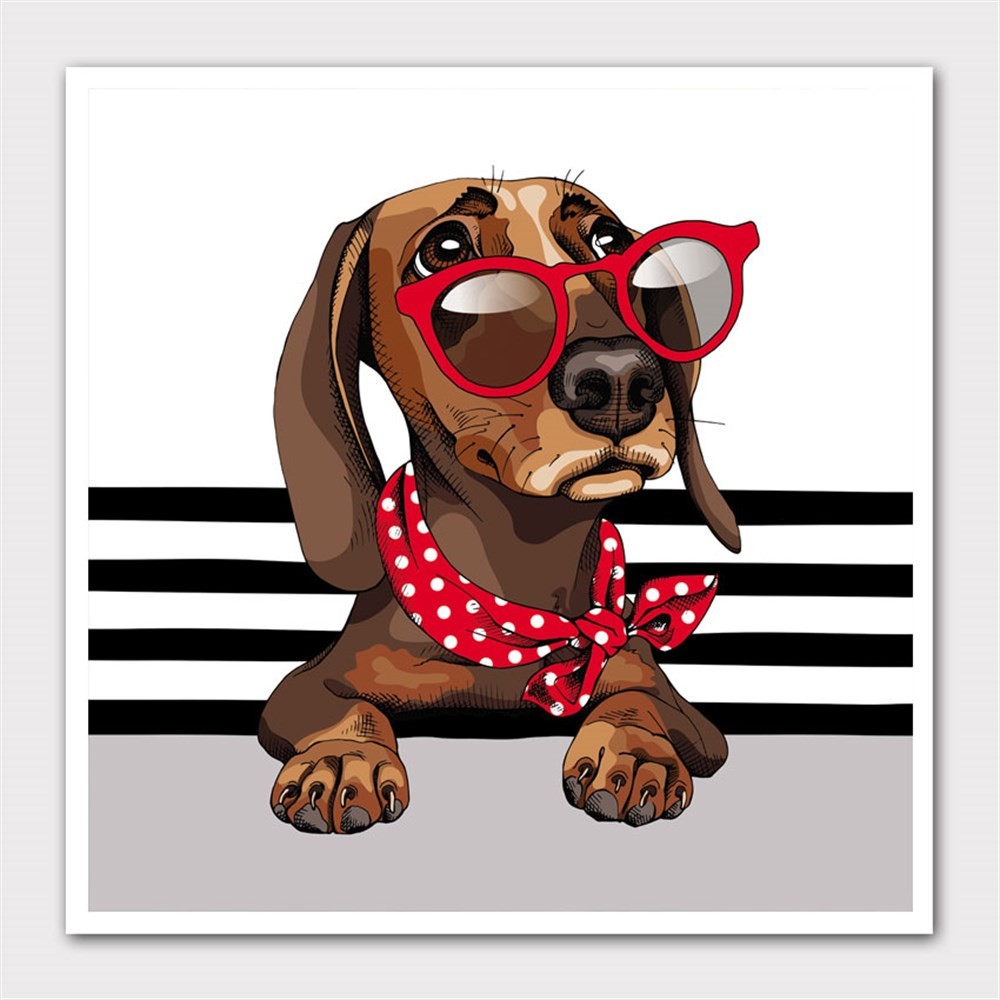 Kırmızı Gözlüklü Sosis Köpek Kanvas Tablo