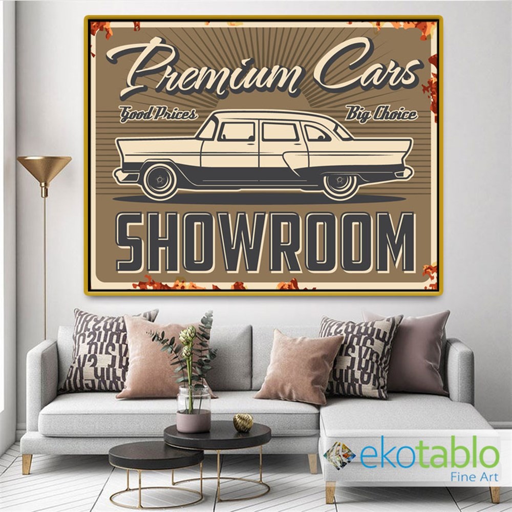 Premium Car Showroom Retro Kanvas Tablo