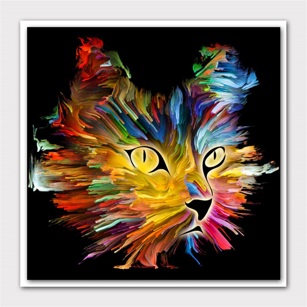 Karışık Renkli Kedi Yüzü Oluşumu Kanvas Tablo