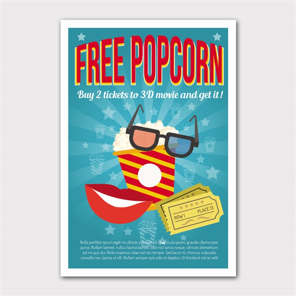Free Popcorn Sinema Afişi Kanvas Tablo