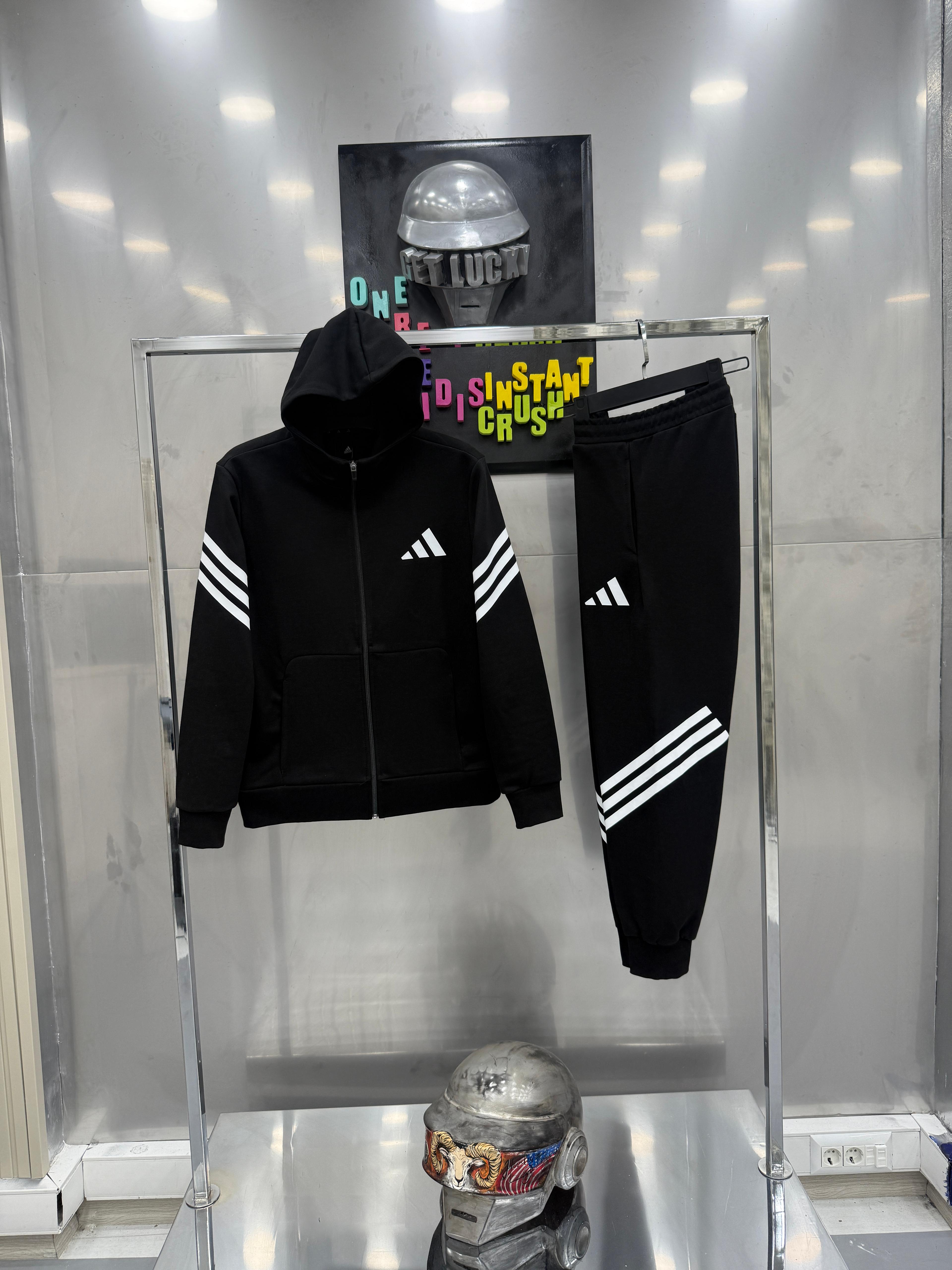 Ads Çizgili Eşofman Takım Siyah