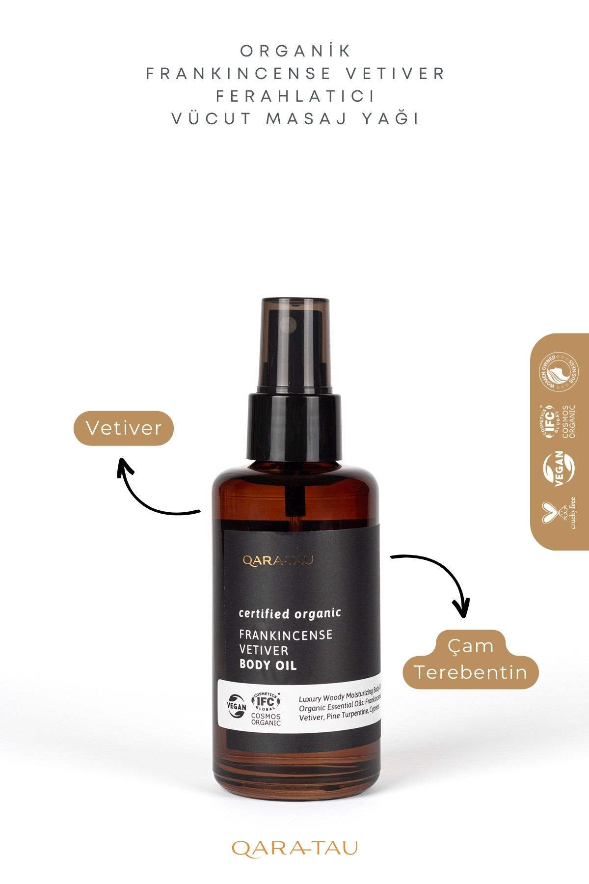 Organik Frankincense Vetiver Ferahlatıcı Vücut Masaj Yağı 100ml