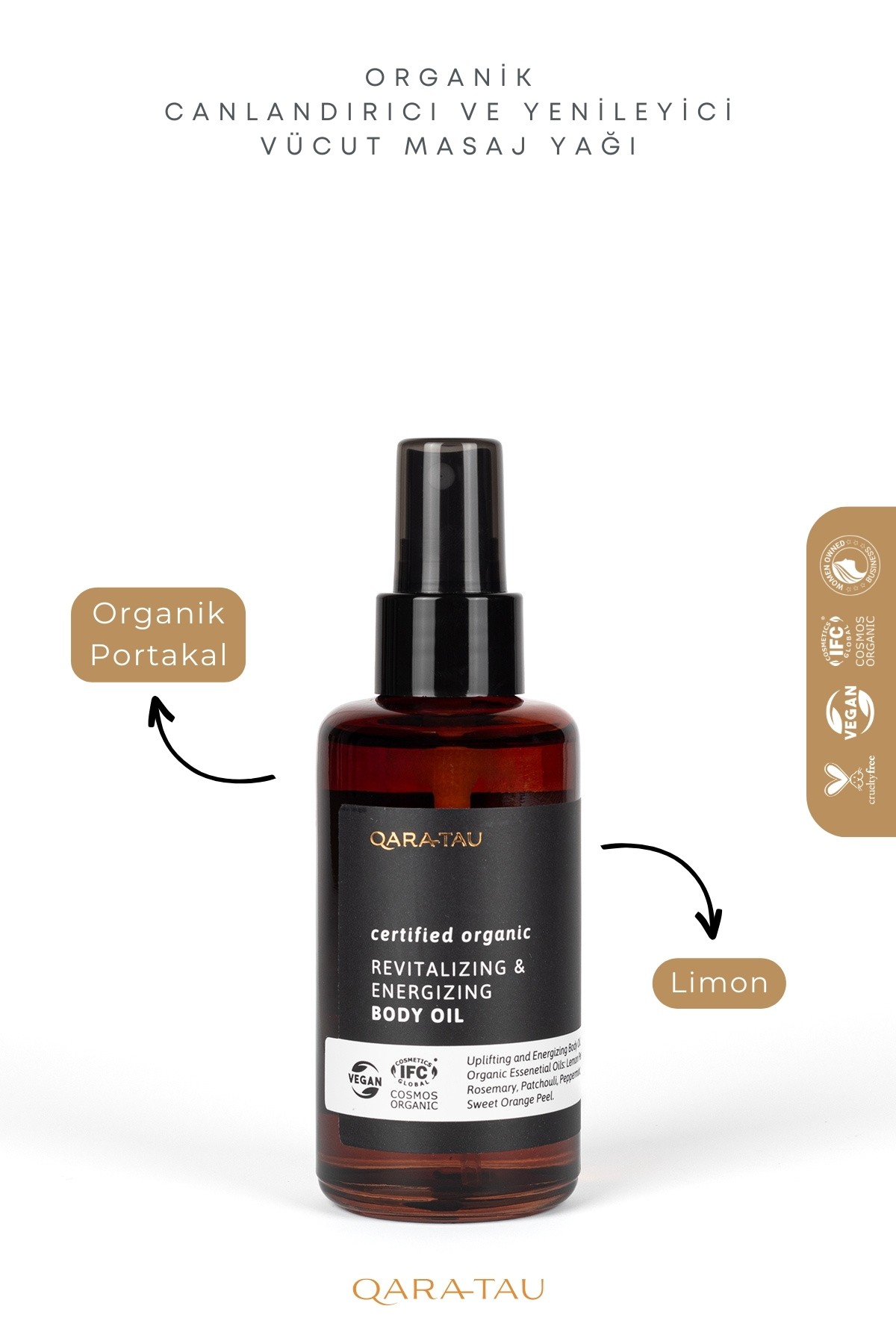Organik Canlandırıcı ve Yenileyici Vücut Masaj Yağı 100ml