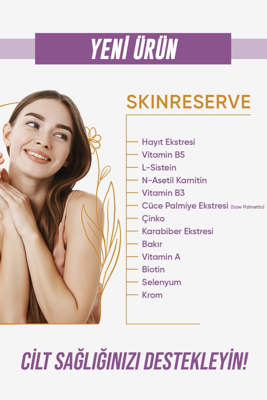 Vitisfera SkinReserve 30 Kapsül- Cüce Palmiye Ekstresi, Hayıt Ekstresi, Multivitamin ve Multimineral