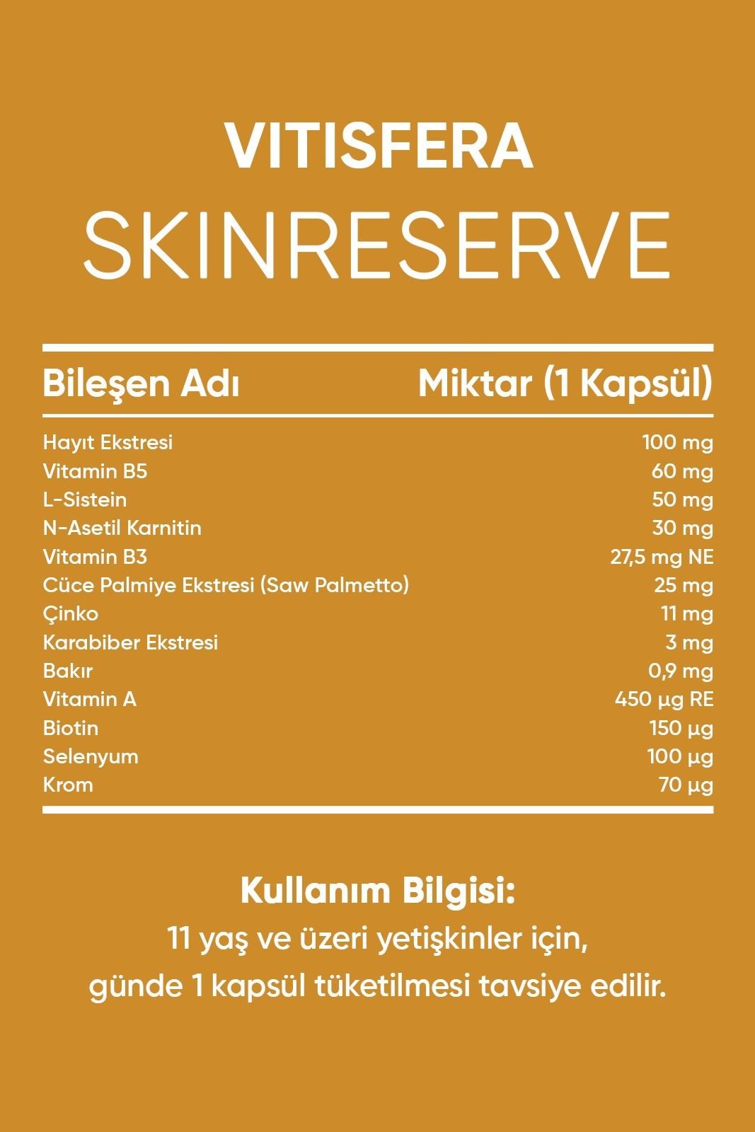 Vitisfera SkinReserve 30 Kapsül- Cüce Palmiye Ekstresi, Hayıt Ekstresi, Multivitamin ve Multimineral
