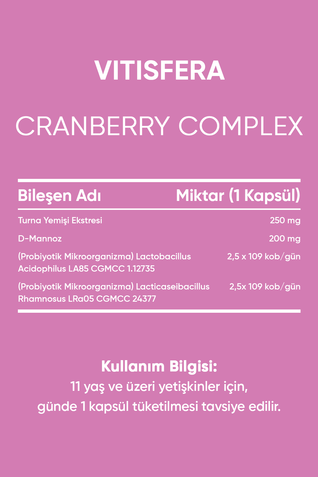 Cranberry Complex  30 Kapsül- Turna Yemişi Ekstresi, D-Mannoz, Probiyotik