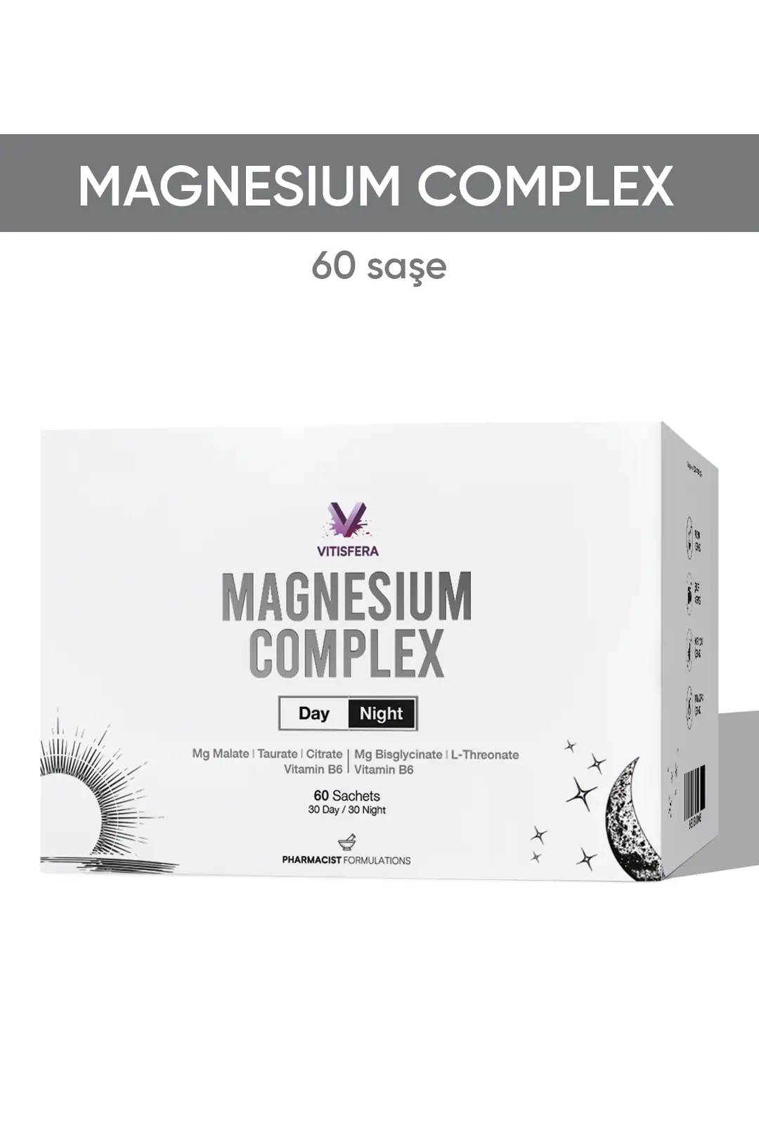 Magnezyum Complex Gündüz-Gece 60 Saşe Magnezyum Malat, Sitrat,Taurat, Bisglisinat, L-Treonat ve B6