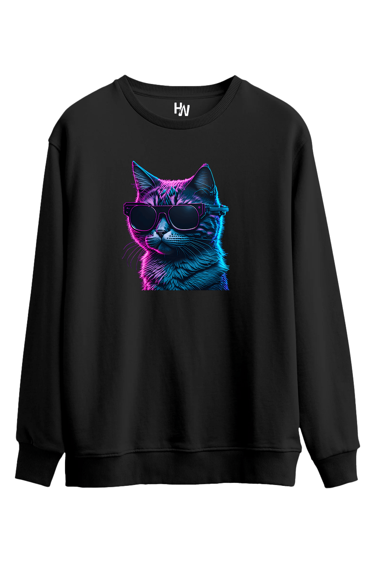 Gözlüklü Kedi Baskılı Sweatshirt