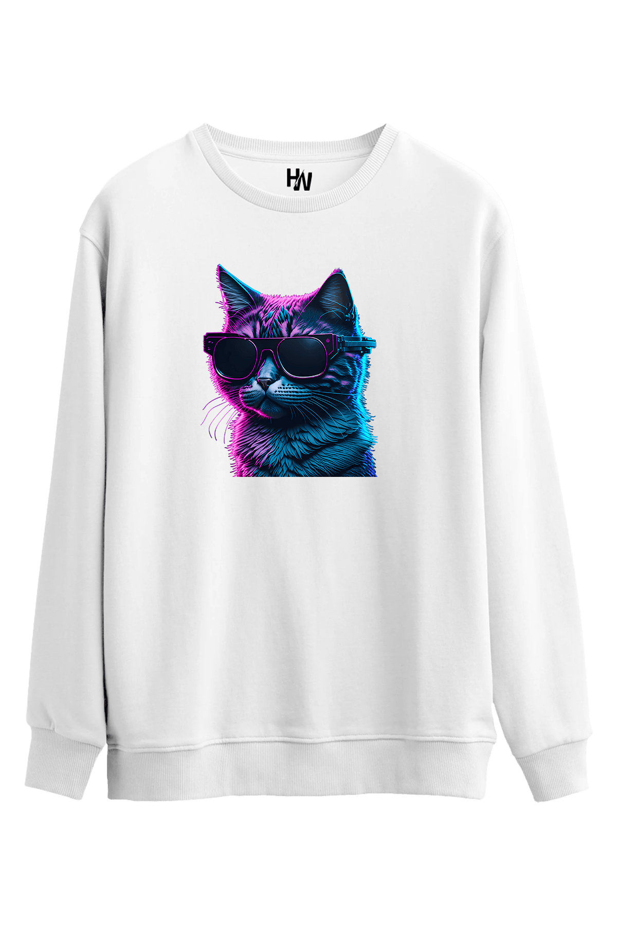 Gözlüklü Kedi Baskılı Sweatshirt