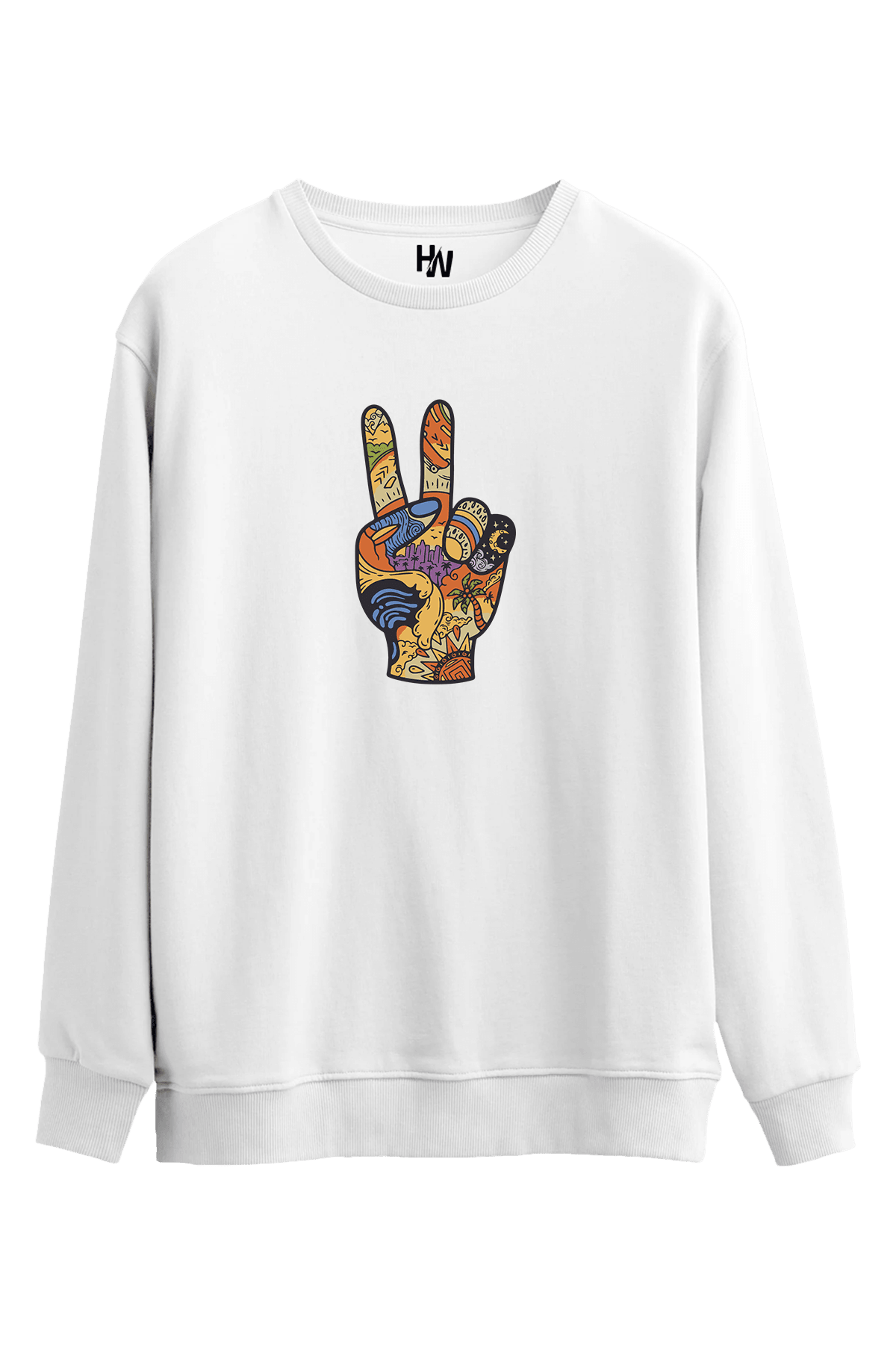 Zafer İşareti Baskılı Sweatshirt