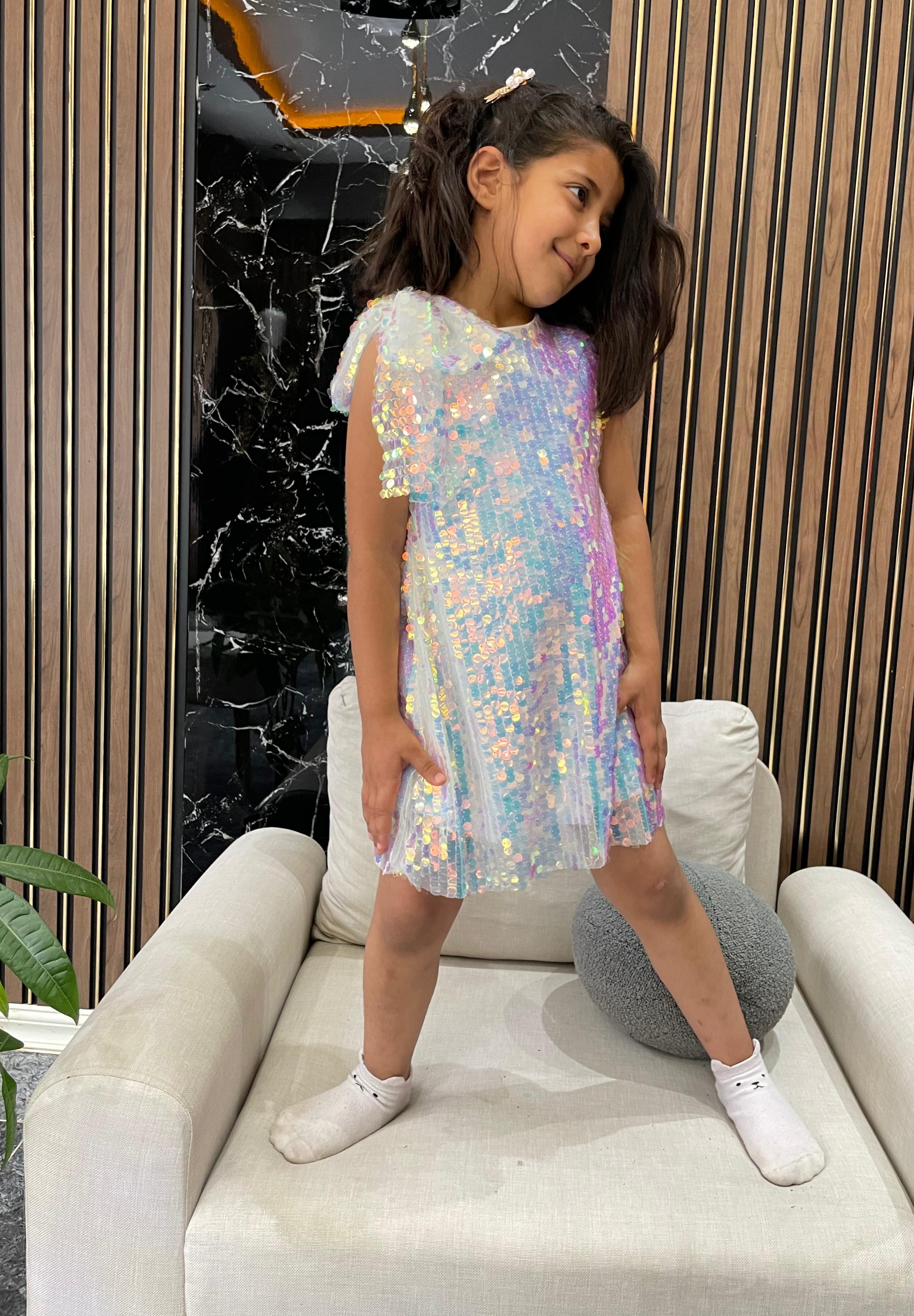PARİLTA KIZ ÇOCUK ABİYE ELBİSESİ - BEYAZ