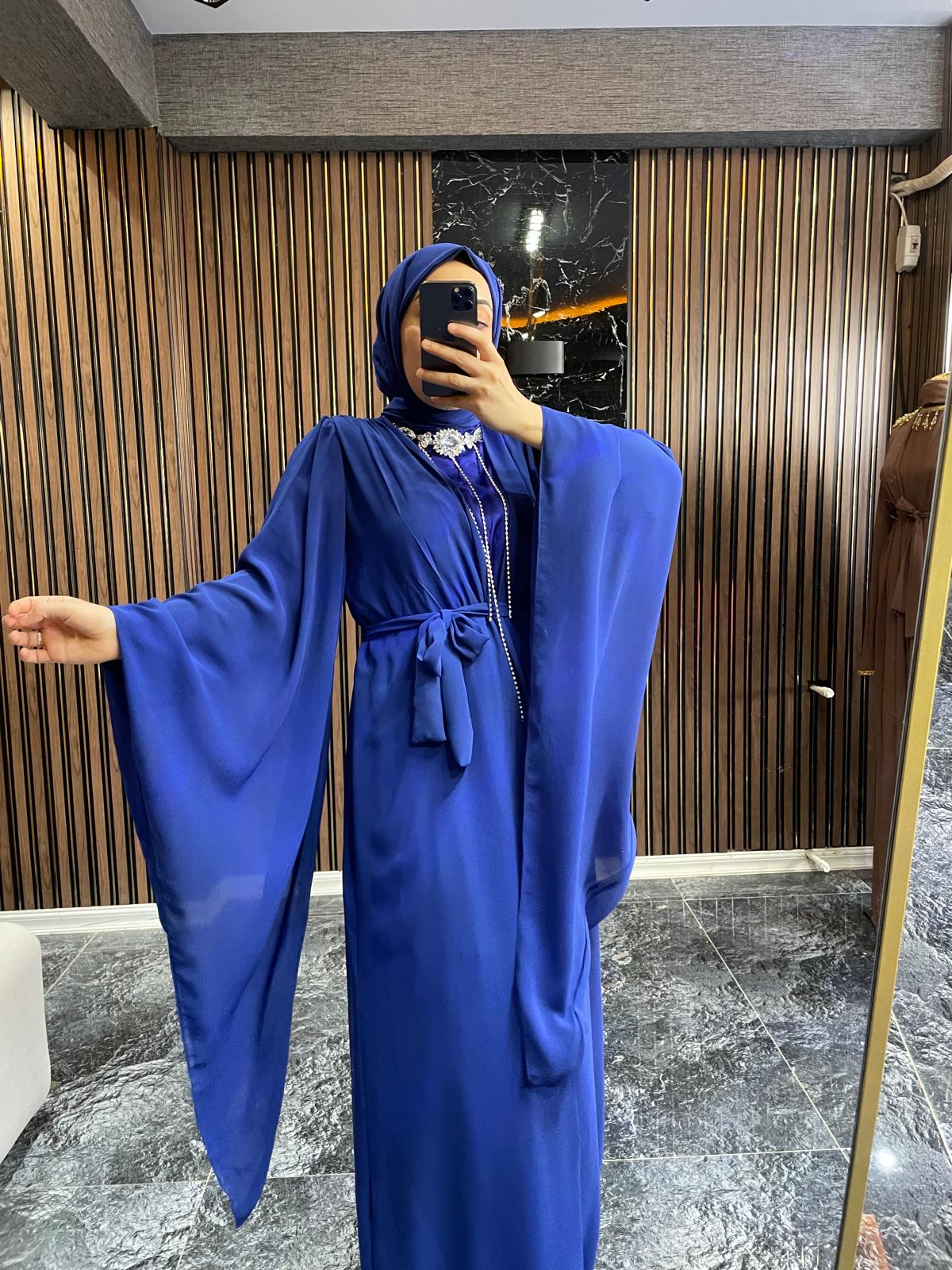 NİSVA ABAYA TAKIMI  - SAX MAVİSİ