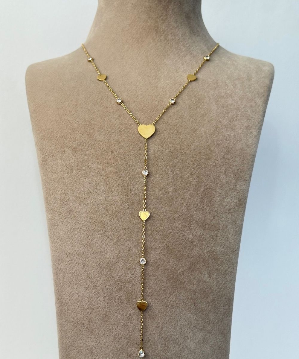 Çelik Taşlı Kalp Y Kolye