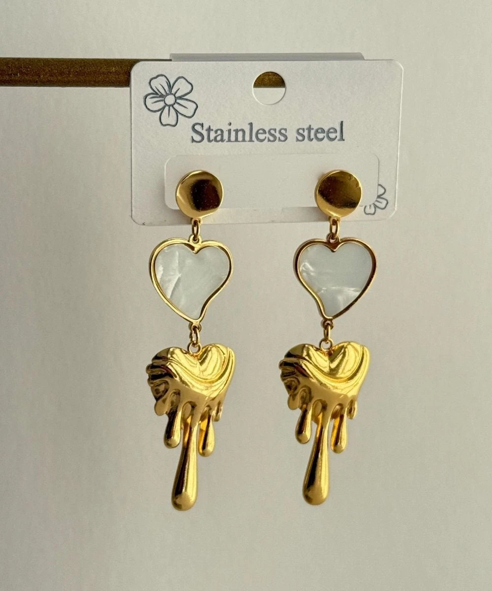 Çelik Sallantılı Kalp Küpe