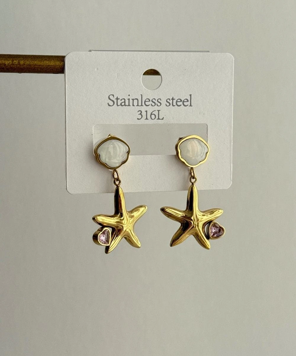 Çelik Deniz Yıldızı Gold Küpe