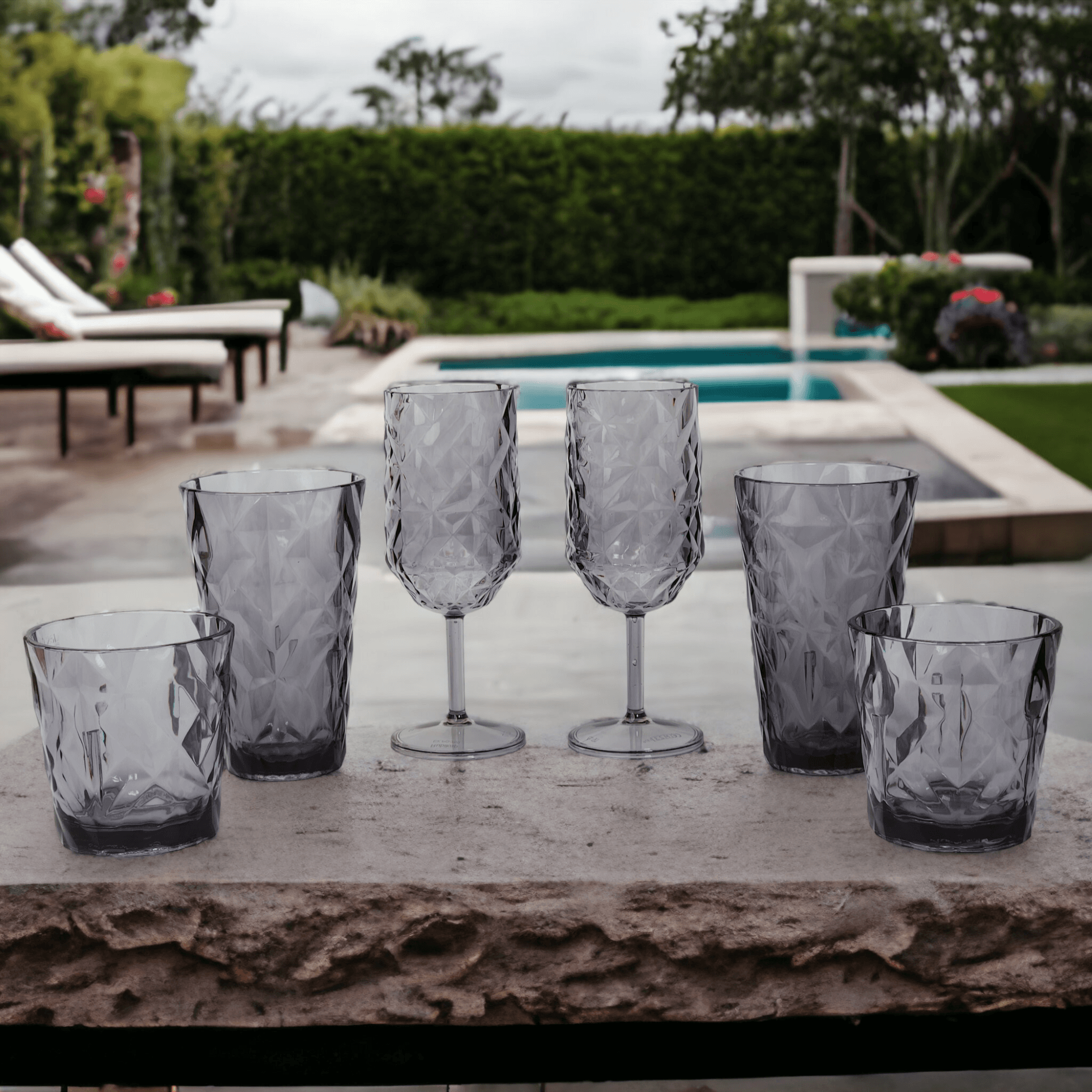 Kırılmaz Bardak Seti 6'lı - Exclusive Prizma - Su Bardağı, Meşrubat Bardağı ve Kadeh - Şeffaf Füme
