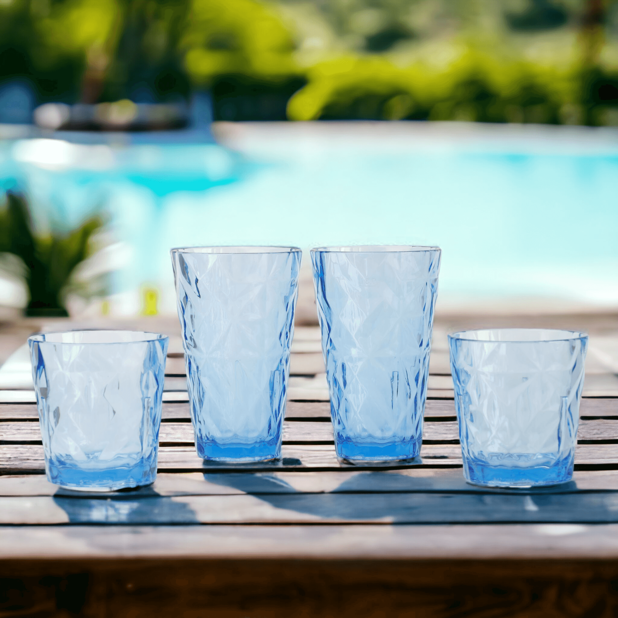 Kırılmaz Bardak Seti 4'lü - Exclusive Prizma - Su & Meşrubat Bardağı - Şeffaf Mavi