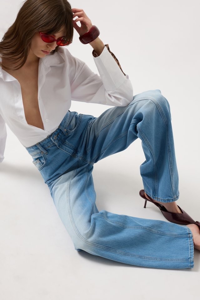 Dikiş Detay Geniş Paça Jean