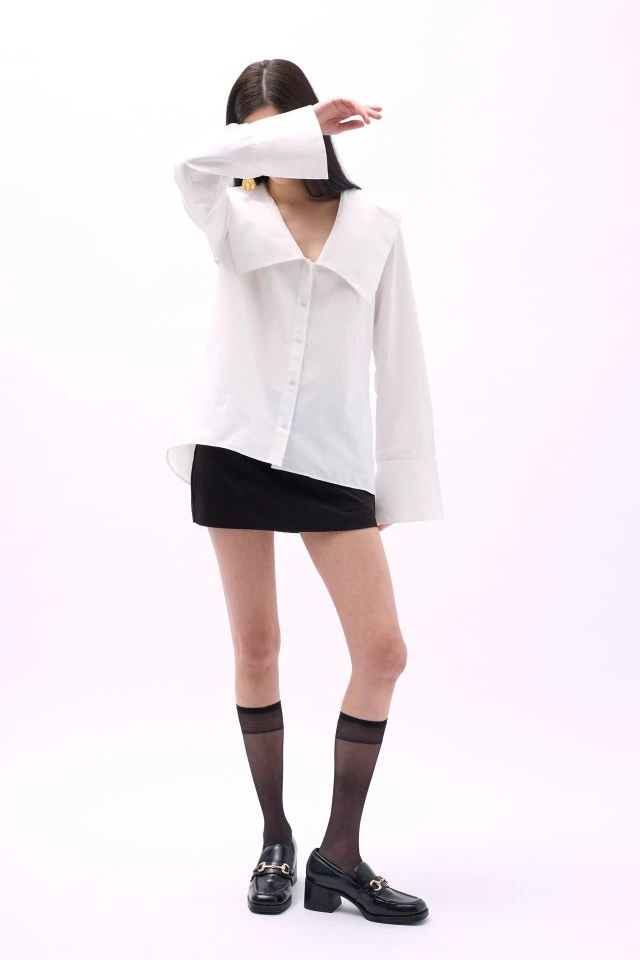 Geniş Yaka Volan Kol Gömlek