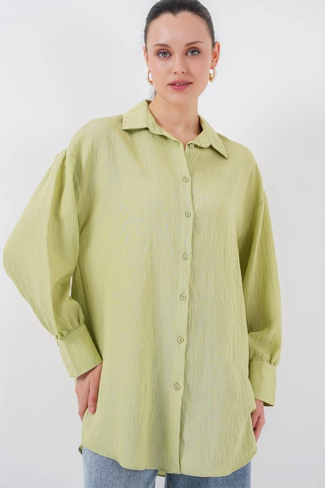 Çizgili Uzun Gömlek Tunik 5963 - E.Yeşil