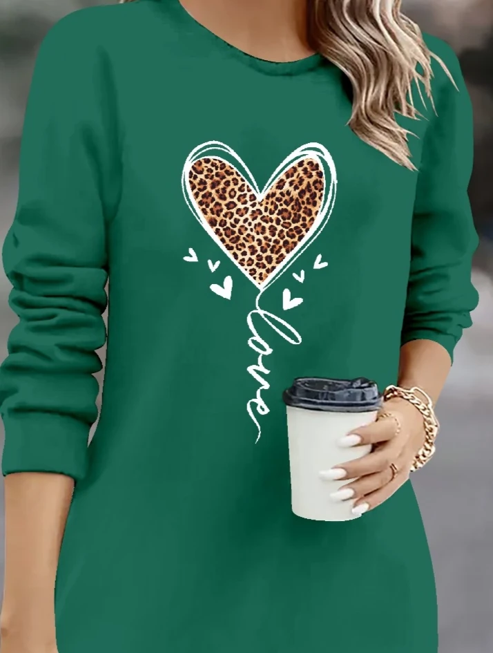 Kadın Uzun Kollu Bisiklet Yaka Kalp Desenli Kısa Viskon Elbise