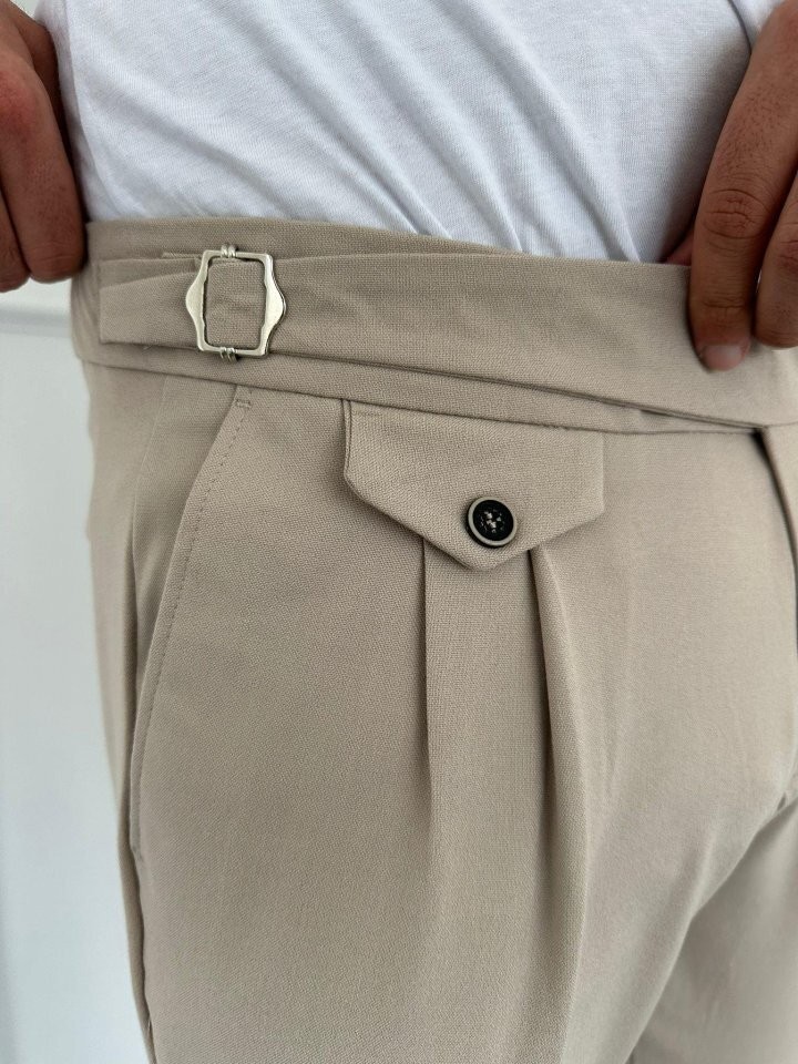 Erkek Bel Toka Detaylı Pileli Pantolon
