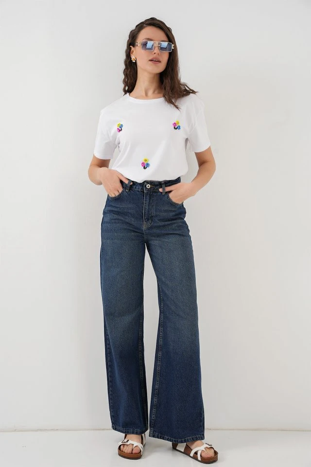 Bol Paça Yüksek Bel Palazzo Kot Pantolon 6656 - B.Lacivert